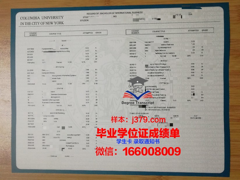 昆宁佩克大学成绩单
