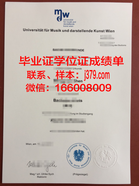 维也纳音乐与艺术市立大学毕业证书图片(维也纳音乐与艺术私立大学)